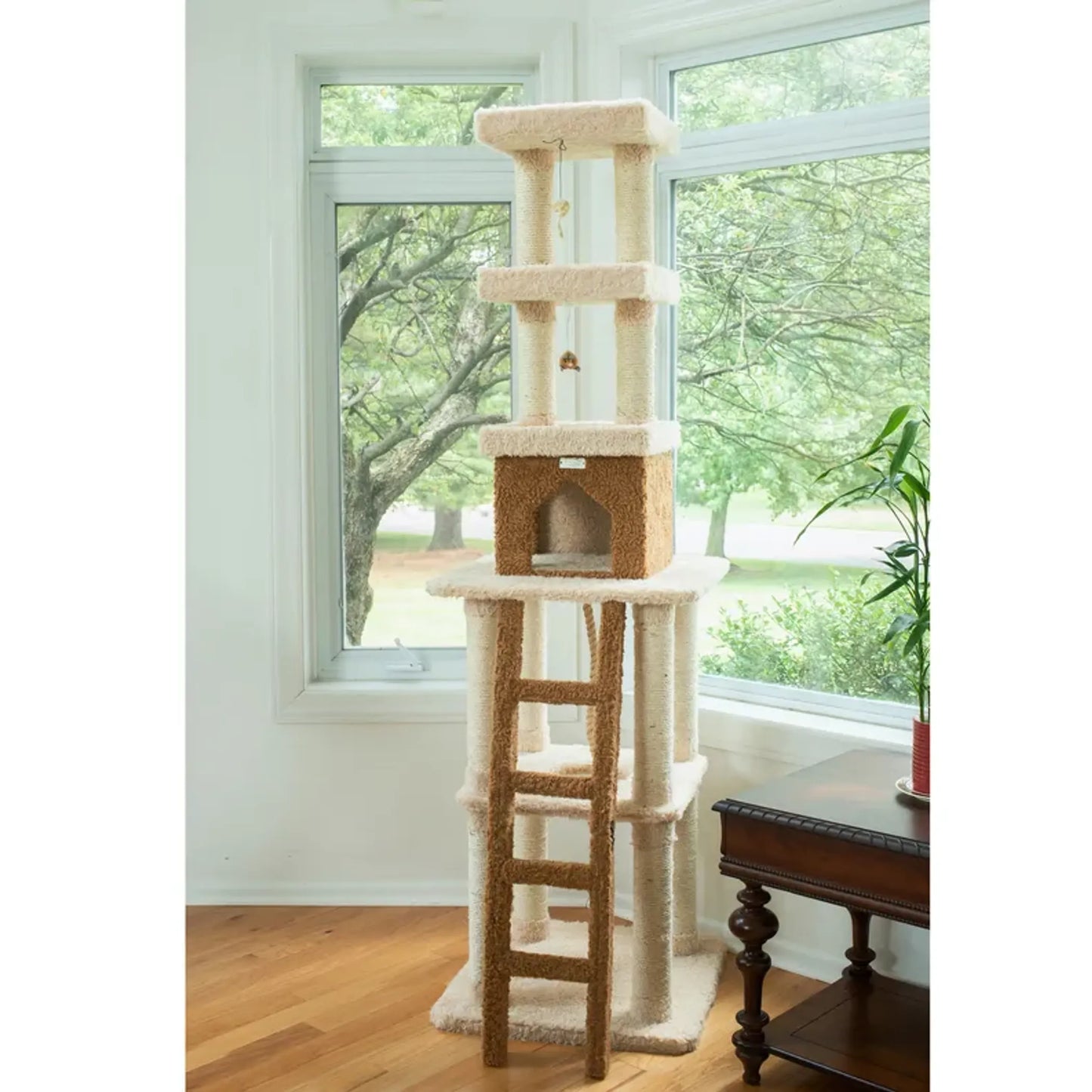 Real Wood Multi-Level Cat Tower X8303 Cat Tree In Beige