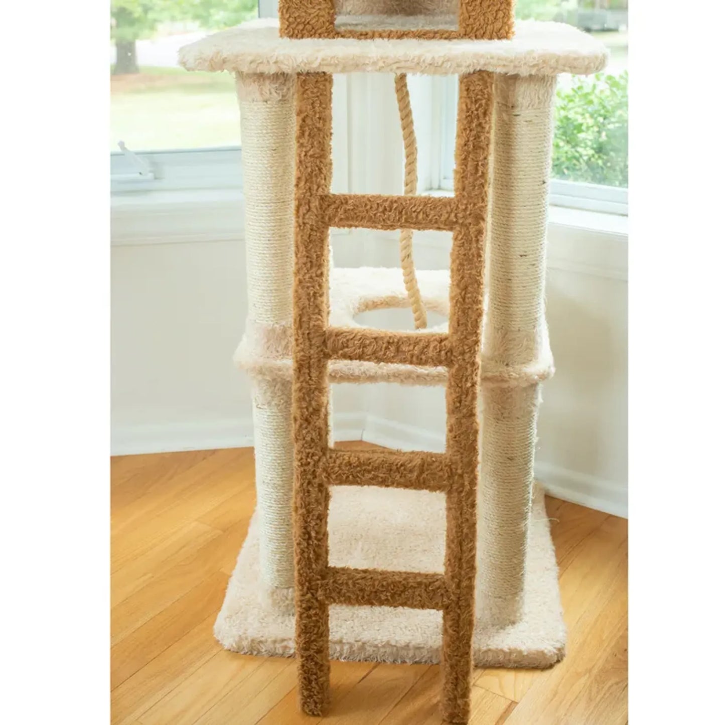 Real Wood Multi-Level Cat Tower X8303 Cat Tree In Beige